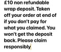 £10 non refundable deposit